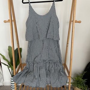 Navy blue gingham ruffle dress